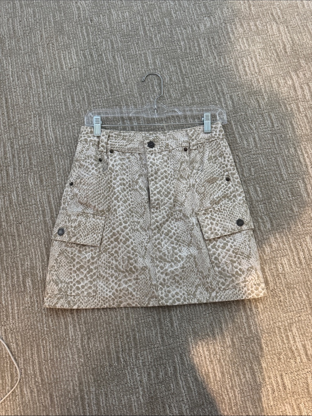Topshop Beige Snake-Print Cargo Mini Skirt